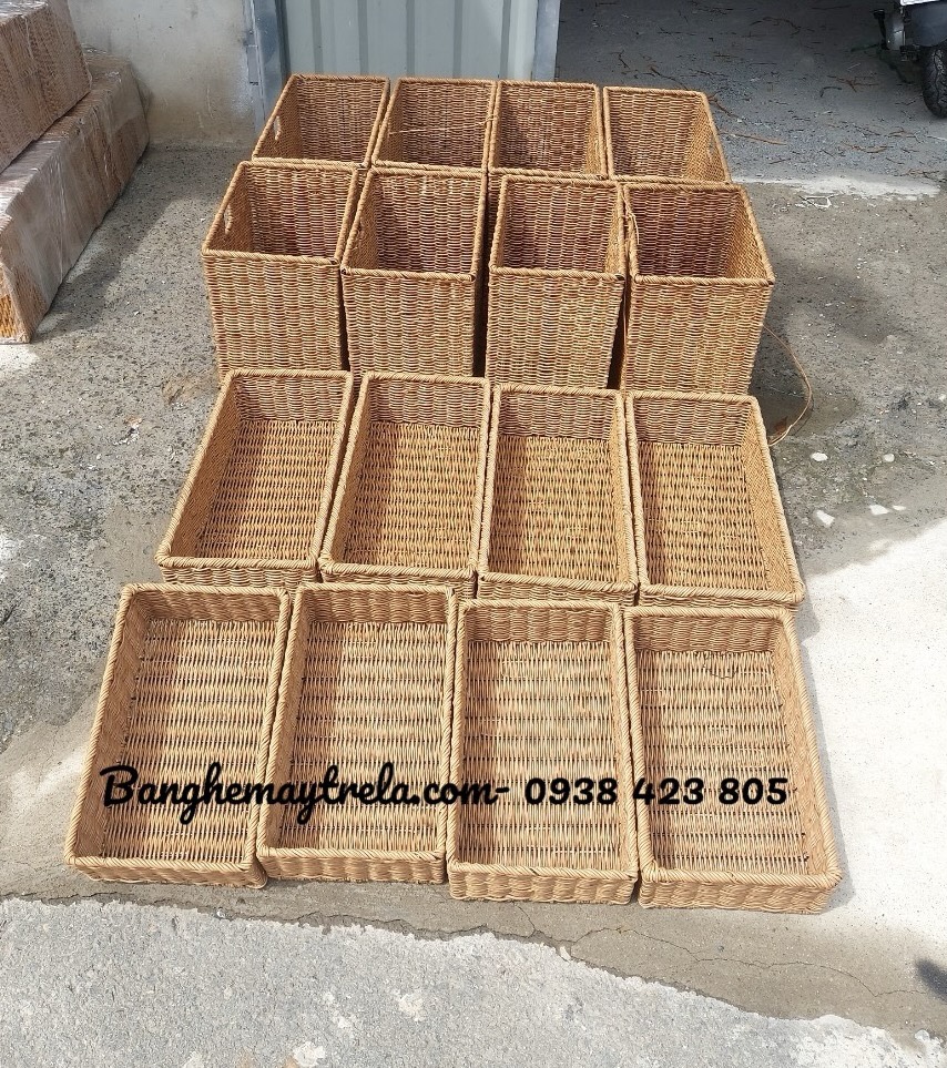 Khay đựng đồ chữ nhật giả mây